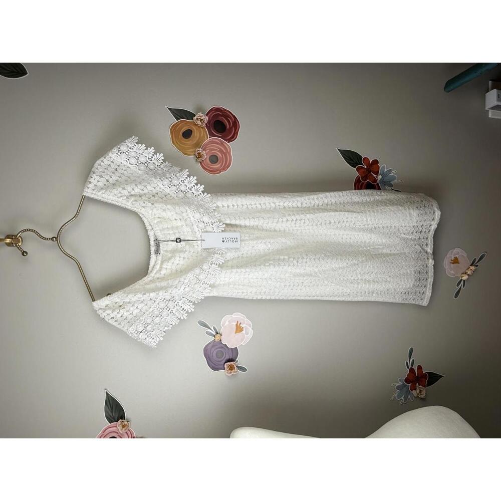 Molly Bracken White Underlay Lace Mini Pom Dress - Size - Medium - NWT